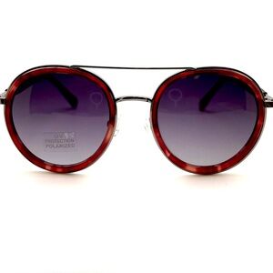 Wine Red Tortoiseshell Round Sunglasses. Silver Metal Aviator Bridge Polarized